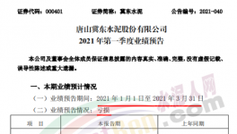 冀东水泥预亏！一季度净利润亏损4000–6000万元！